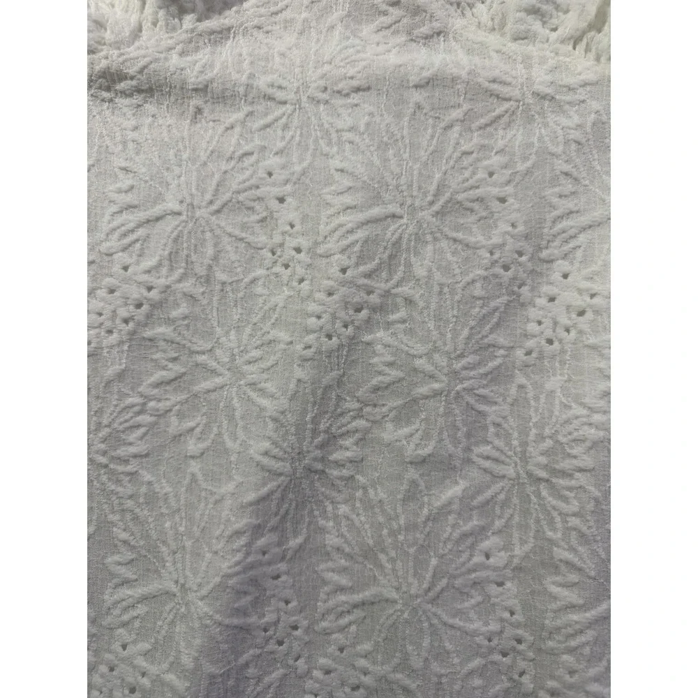 MICHAEL KORS Womens Smocked Eyelet-Embroidered Dress White Sz S V Neck Flare